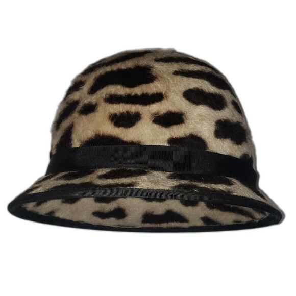 Makins New York Cloche Hat Womens Medium Leopard Print Faux Fur Ribbon Chic main image 7